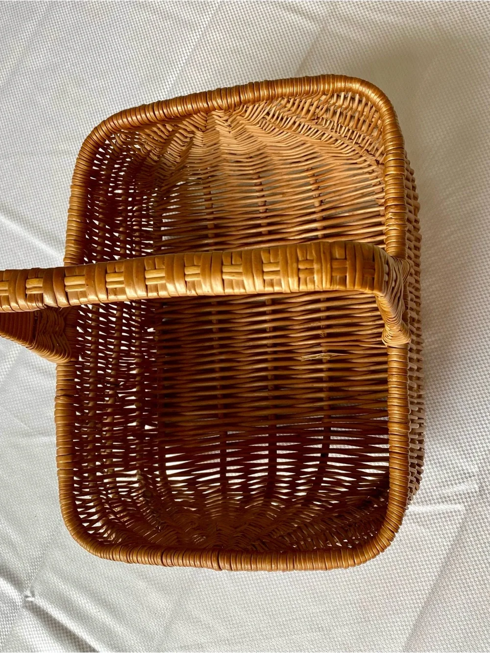 Woven Basket Rectangular Tan Willow  with Handle